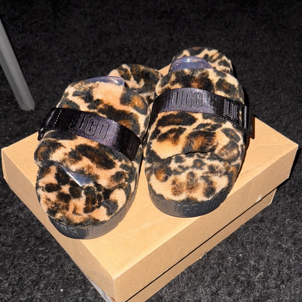 UGG Kids Fuzzy Leopard Slippers